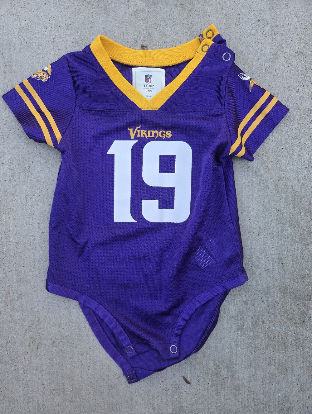 NFL Purple & Gold Vikings Jersey Infant Onesie #19 Theilen Size 18mos